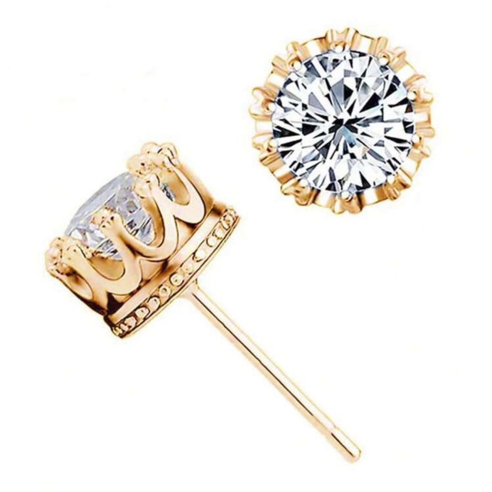 Gold Crown Stud Earrings - Picture 1 of 1